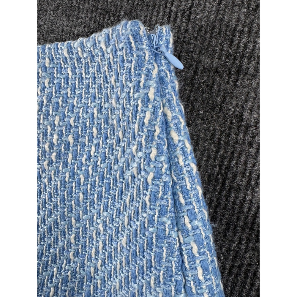 LOFT Blue White Tweed Mini Skirt NWT Size 10 A-Line‎ Textured Side Zip 36059331 - Picture 6 of 9